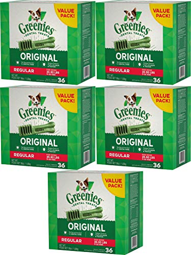 Greenies Dental Chews Value Size Regular 180oz(5 by 36-Ounce Tubs)