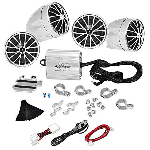 Pyle PLMCA70 800 Watts Weatherproof Speaker Kit for Motorcycle, ATV, Snowmobile with Amplifier, Handle-Bar Mounts & iPod/MP3 Input