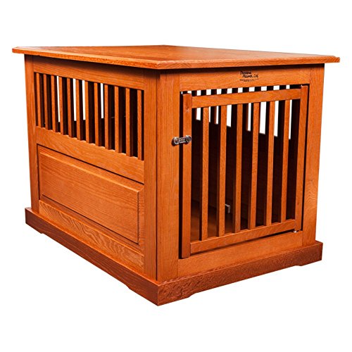 Dynamic Accents 52666 Amish Handcrafted Oak Hardwoods Fortress End Table Pet Crate Large - Burnished Oak