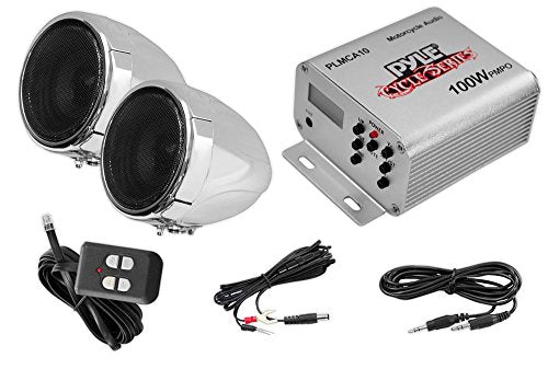 Pyle PLMCA10 100 Watt Weatherproof Dual 3" Speaker and Amplifier System with Aux (3.5mm) Input for Motorcycle