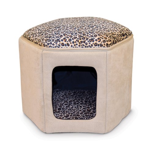 K&H Kitty Clubhouse non chauffé, Tan / Leopard Print