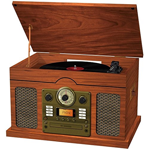 Curtis Sylvania SRCD844 Nostalgia 7-in-1 with Bluetooth Turntable Stereo Audio System CD Recorder - Brown