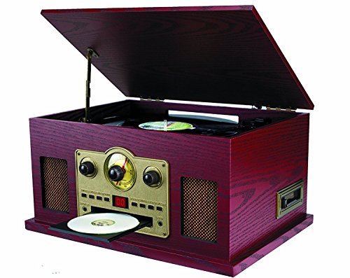 Curtis Sylvania SRCD838 5-In-1 Nostalgic Turntable Speaker System with CD/ Casette/ Radio/ Aux-in