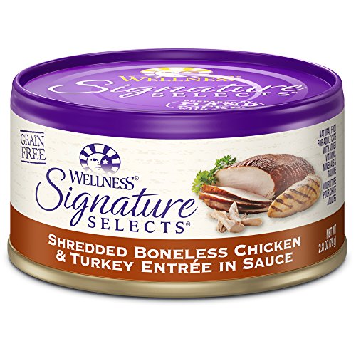 Wellness Signature Selects Natural Canned Grain Free Wet Cat Food, Shredded Chicken & Turkey, 5.3-Ounce Can (Pack of 24)
