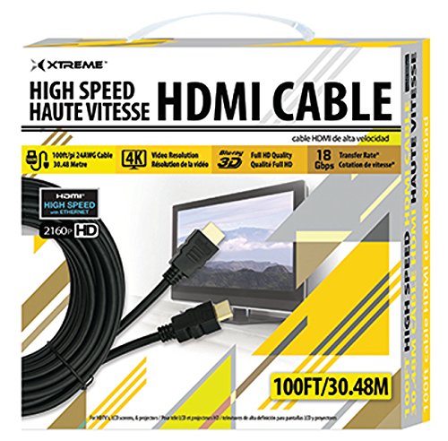 Xtreme XHV1-1010-BLK Hdmi 2.0 Cable 100 Ft-High Speed with Ethernet - Black