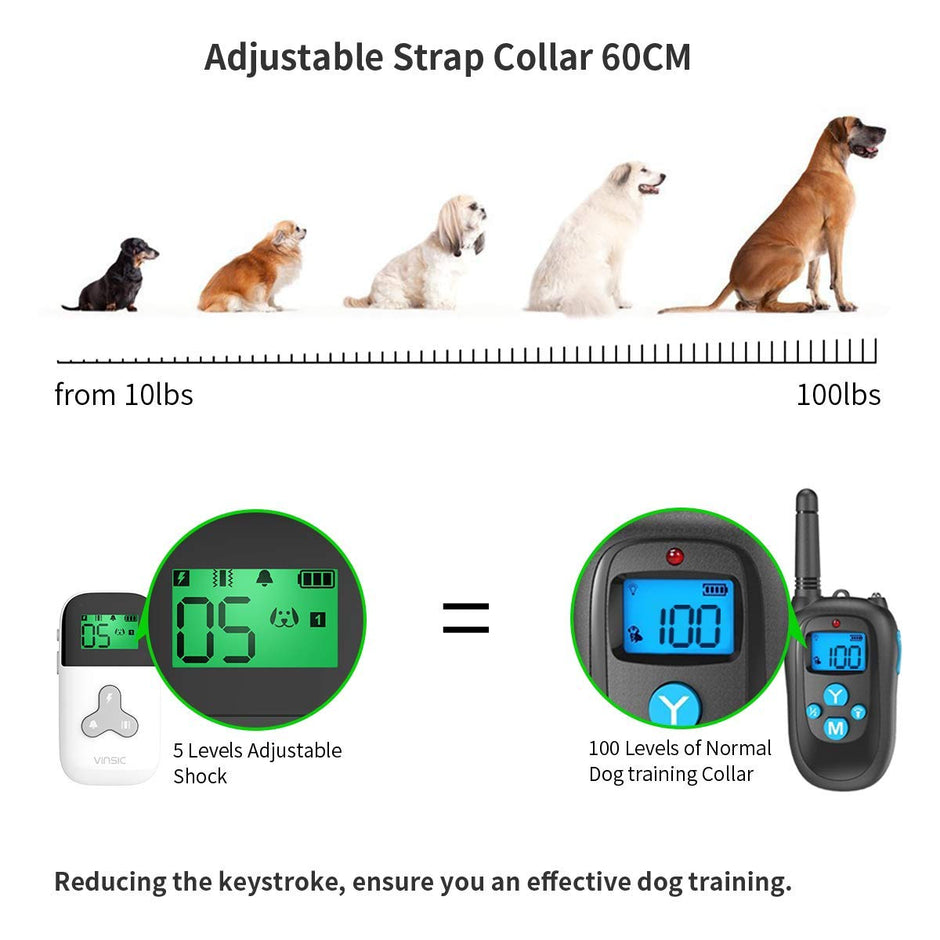 Shock Collar for Dogs, Vinsic® Dog Traning Collar With Remote 300 Meters Remote Control Mini Dog bark Collar for Small Large Dog with LCD Display 1-5 Level Shock and Vibration, Safe for Small Large Dogs