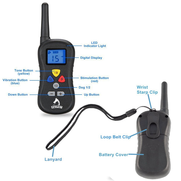 Patpet PTS-008 330 yards Remote Dog Training Stop Bark Collar - Has Shock, Vibration and Tone with Backlight LCD, Separate Buttons and Water-resistant Receiver.Electric e-collar