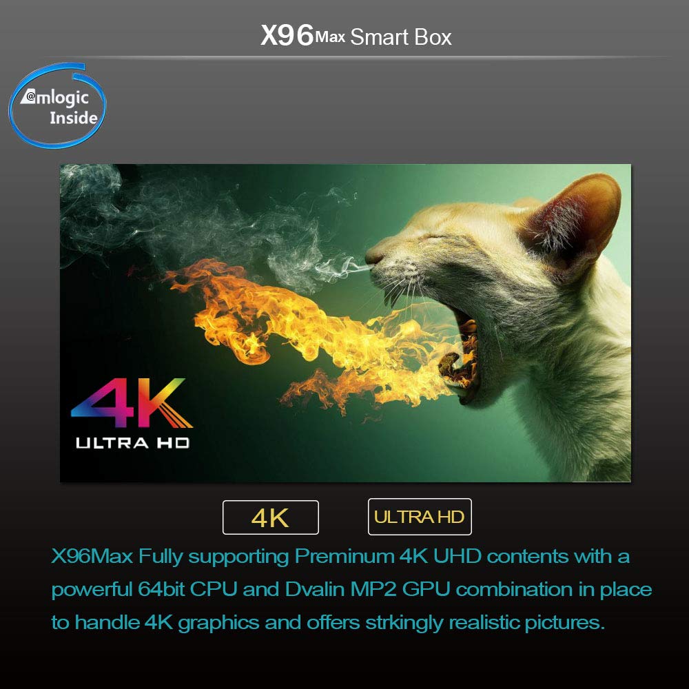 X96 Max Android 8.1 Amlogic 4 Go RAM 64 Go Rom TV Box - Royaume-Uni Plug (pas de suspension murale)