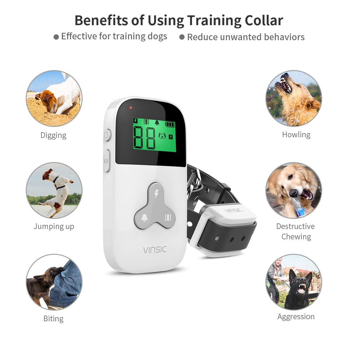 Shock Collar for Dogs, Vinsic® Dog Traning Collar With Remote 300 Meters Remote Control Mini Dog bark Collar for Small Large Dog with LCD Display 1-5 Level Shock and Vibration, Safe for Small Large Dogs