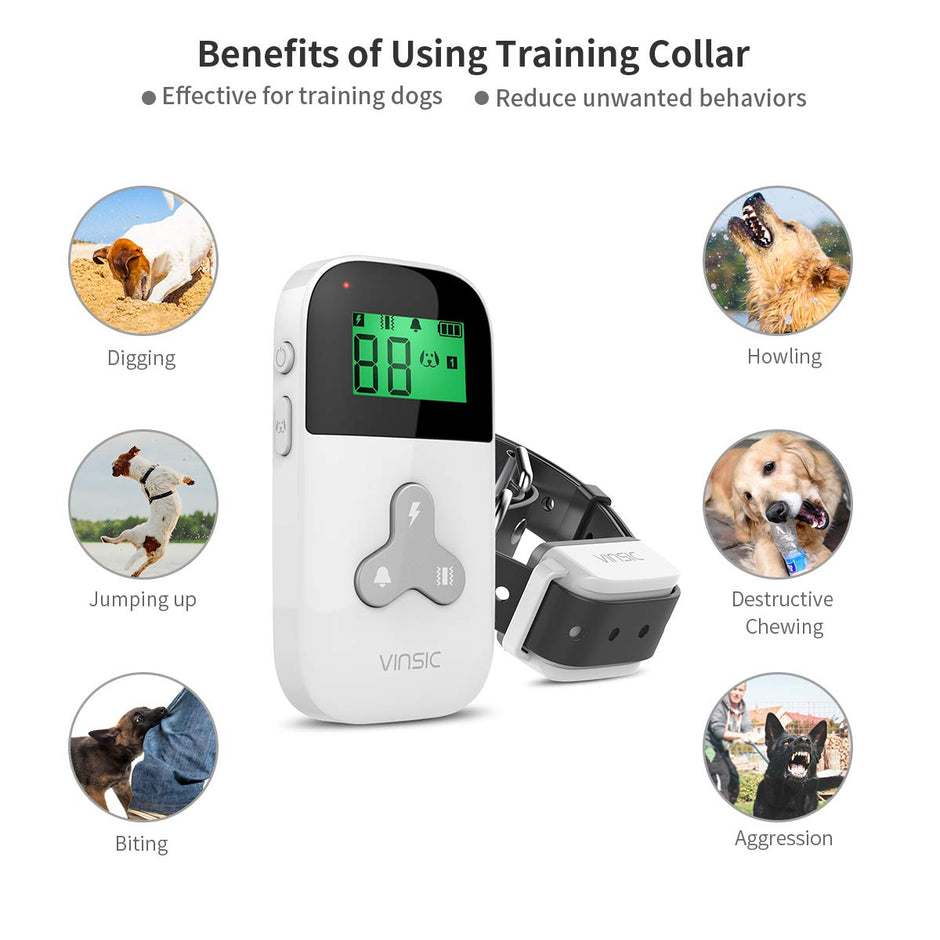 Shock Collar for Dogs, Vinsic® Dog Traning Collar With Remote 300 Meters Remote Control Mini Dog bark Collar for Small Large Dog with LCD Display 1-5 Level Shock and Vibration, Safe for Small Large Dogs