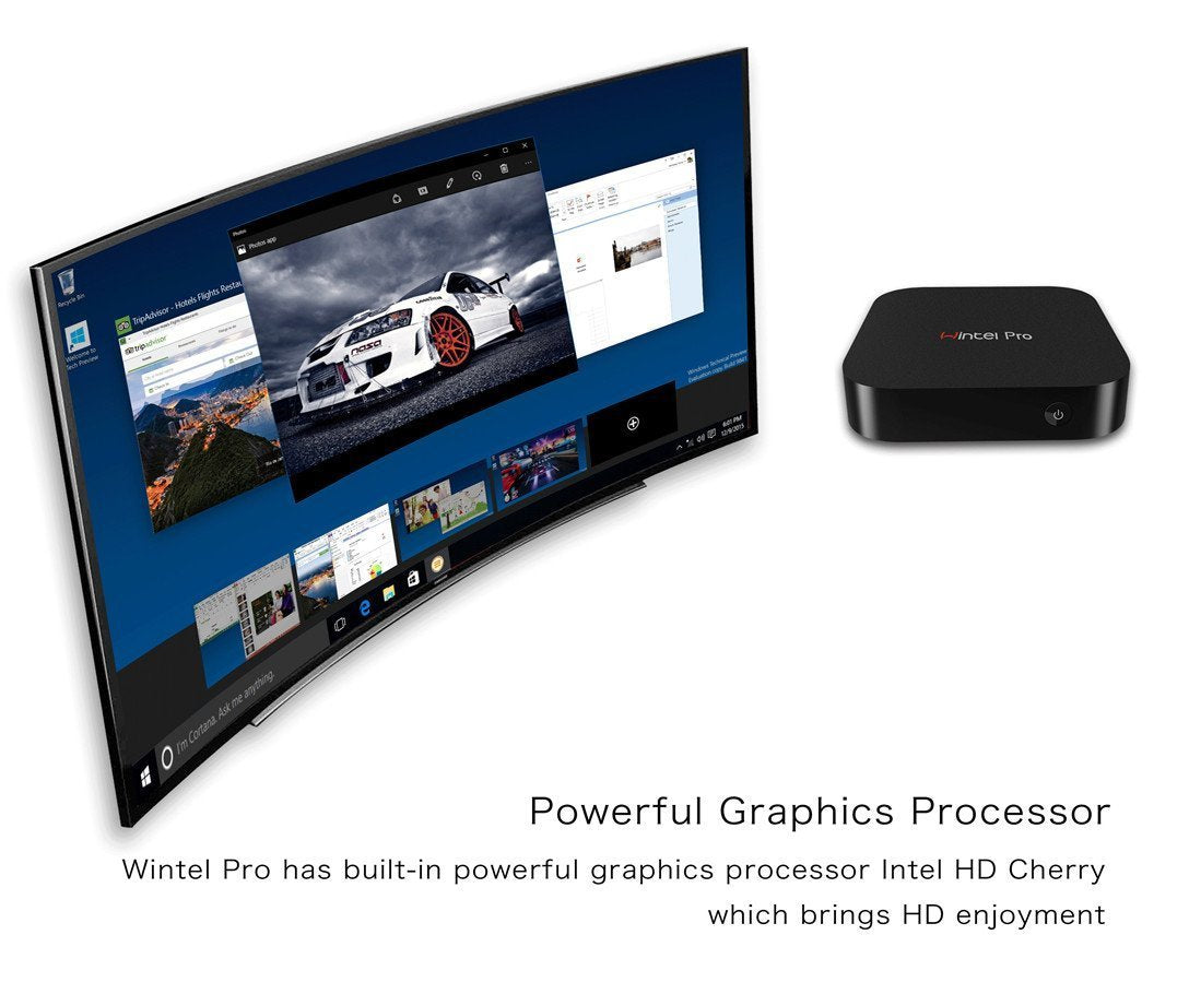 Wintel pro W8 Windows 10 Mini PC Destop Smart TV Box Media Player with Intel Cherry Trail Z8300 Quad-core 4K HD 2GB RAM 32GB Disk HDMI 2.4GHz Wifi Bluetooth4.0 USB3.0 (2GB+32GB)