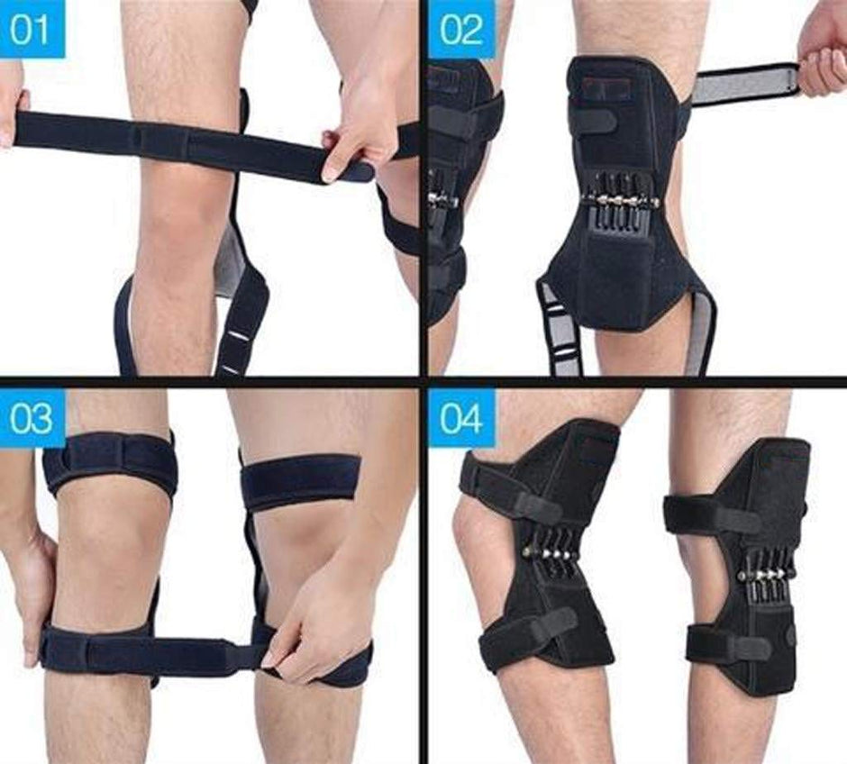 Knee Spring Brace Breathable Anti-Gravity Knee Bend Support Powerful Rebound Spring Force, Non Slip Tendon Brace Band Pad Power Lift Joint Support Knee Pads One Pair (Black)