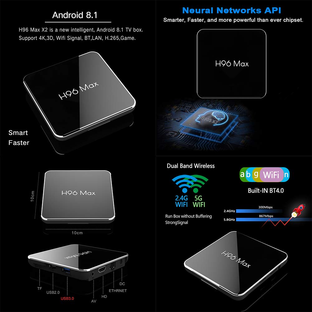 Android 8.1 H96 Max X2 TV Box 4GB RAM 32GB ROM Support Dual WiFi 2.4G+5G/4K/3D Smart TV Box Streaming Media Player