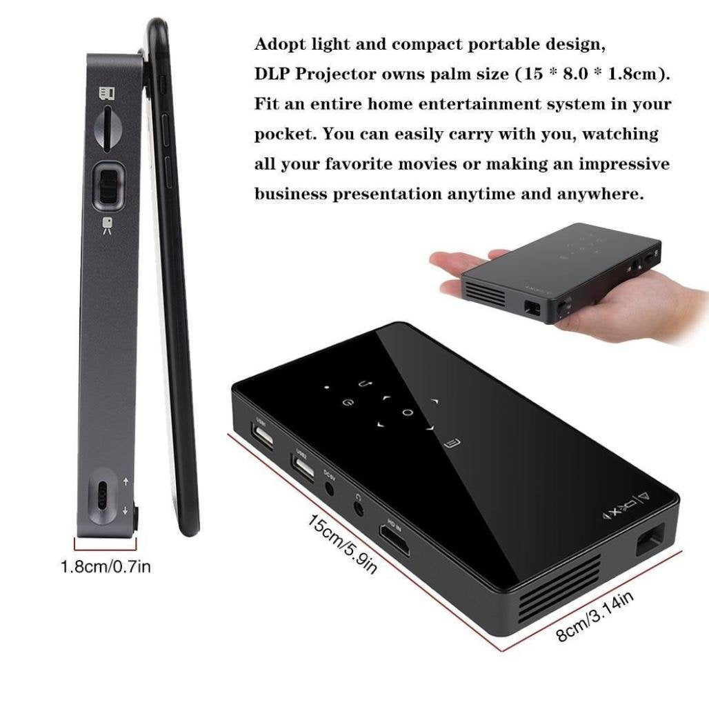 Projecteur HD 1080p Mini DLP Smart Projecteur HDMI Portable Home Projecteur, noir
