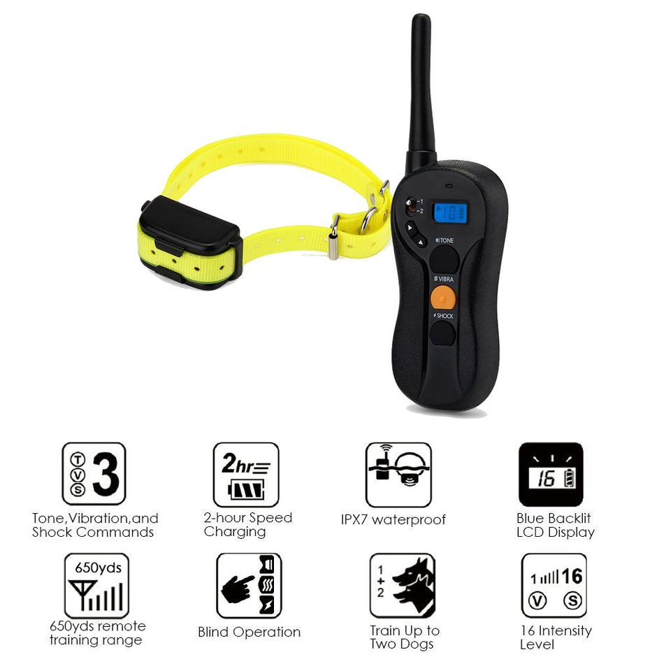 Dog Training Collar -Rechargeable & Waterproof 660yd Remote Control Collar - Blind Operation Remote with Tone / Vibration / Shock Electric Collar-Fit For (10Lbs - 100Lbs)