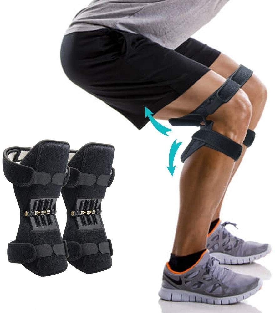 Knee Spring Brace Breathable Anti-Gravity Knee Bend Support Powerful Rebound Spring Force, Non Slip Tendon Brace Band Pad Power Lift Joint Support Knee Pads One Pair (Black)
