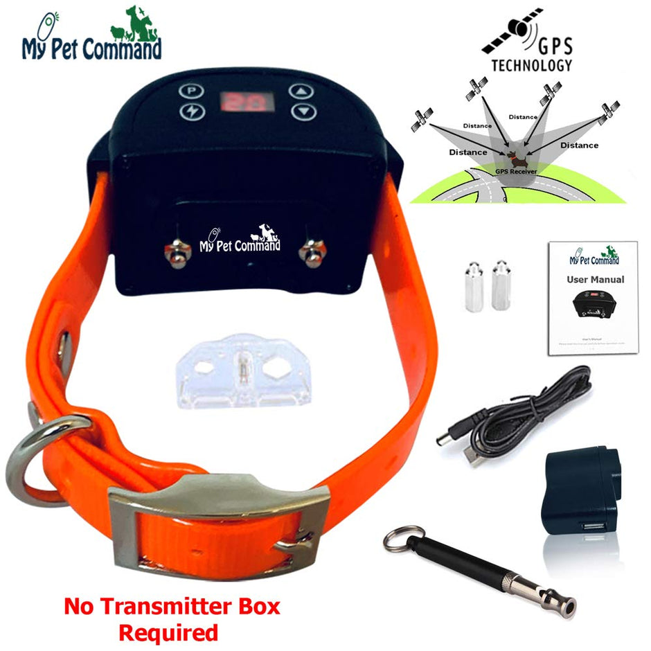 My Pet Command Wireless Electric Fence Safe Dog Containment System GPS Boundary Easy Setup Outdoor use Waterproof and Rechargeable Collars Bonus Training Whistle