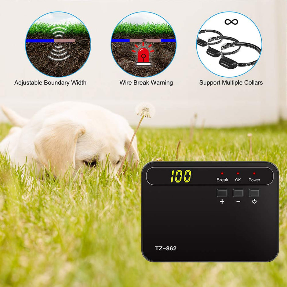 Système de clôture pour chiens souterrains de Covono, clôture de chien électrique invisible (dans le système de confinement des animaux de compagnie au sol, fil 650 pieds, collier étanche, rechargeable, correction statique / tonique)