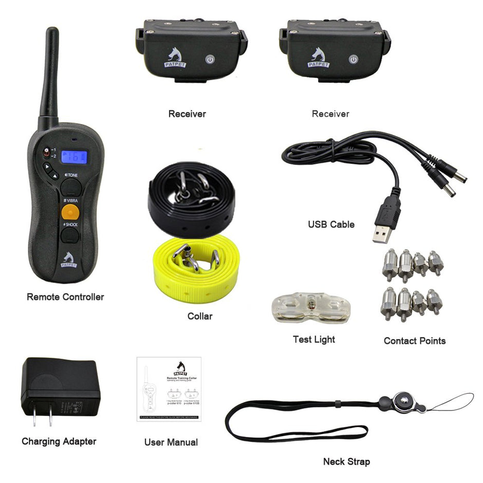 Patpet p-collar610 Blind Operation Shock Collar for Training 2 Dogs - Rechargeable and Waterproof 660yd Remote E-Collar with Separate Command Buttons,Fit for 15-100 lb