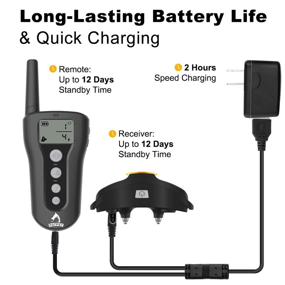 Patpet Shock collar for Dogs, 2019 Upgraded 1500ft Dog Training Collar with Remote, IPX7 Waterproof&Rechargeable, Beep Vibration Shock Mode for Small Medium Large Dog, Ergonomic Blind Operation Design