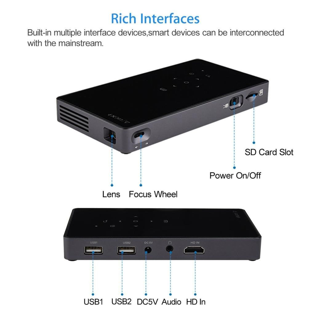 Projecteur HD 1080p Mini DLP Smart Projecteur HDMI Portable Home Projecteur, noir