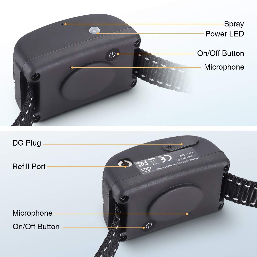 Collier de pulvérisation d'écorce [version améliorée], collier d'entraînement anti-écorce, collier de pulvérisation sans odeur de citronnelle en toute sécurité pour tous les chiens - rechargeable