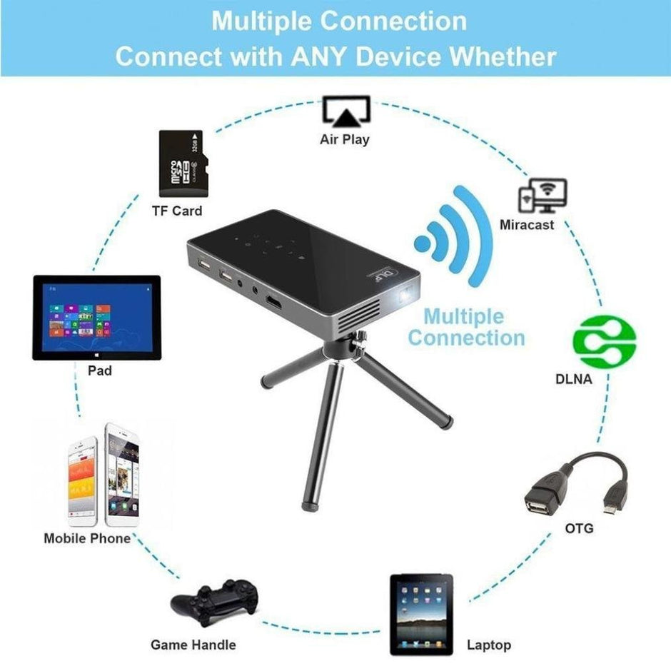 Projecteur HD 1080p Mini DLP Smart Projecteur HDMI Portable Home Projecteur, noir