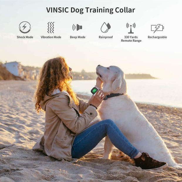 Shock Collar for Dogs, Vinsic® Dog Traning Collar With Remote 300 Meters Remote Control Mini Dog bark Collar for Small Large Dog with LCD Display 1-5 Level Shock and Vibration, Safe for Small Large Dogs
