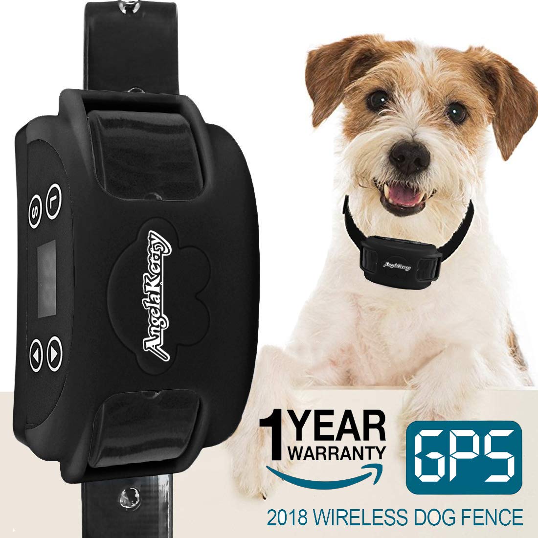 AngelaKerry Wireless Dog Fence System with GPS, Outdoor Invisible Pet Containment System Rechargeable Waterproof Collar 850YD Remote for 15lbs-120lbs Dogs (Black, 1pc GPS Receiver by 1 Dog)