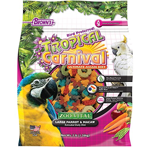FM Browns BB0894 Tropical Carnival Zoo-Vital Large Parrot & Macaw Extruded Daily Diet 3 Lb