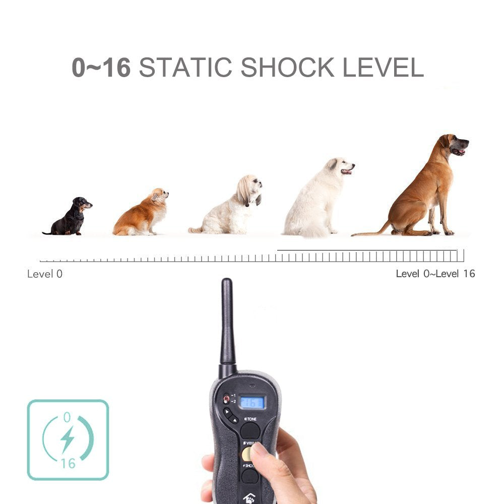 Dog Training Collar for Dogs with 3 Training Modes Electric Shock 0~16 Schock Levels Rechargeable and Waterproof Remote E-Collar