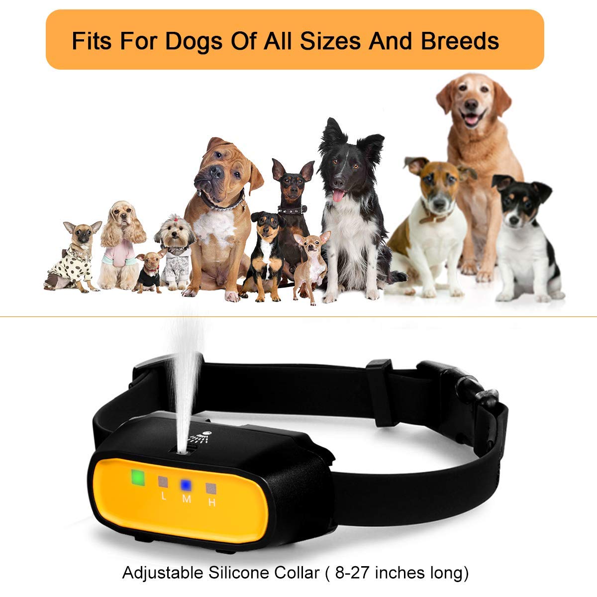 Spray Dog Training Collar,2 Modes Citronella Dog Bark Collar (Not Included Citronella Spray),500 ft Rechargeable No Electric Shock Harmless