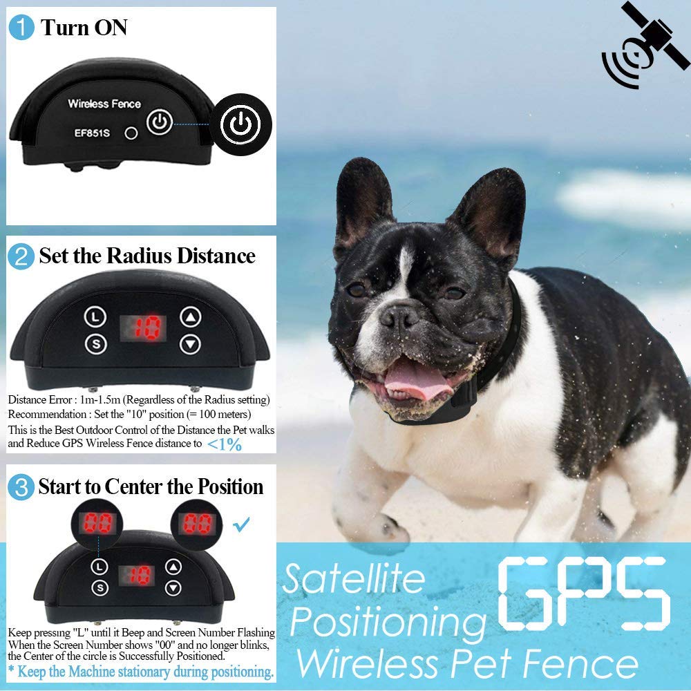 AngelaKerry Wireless Dog Fence System with GPS, Outdoor Invisible Pet Containment System Rechargeable Waterproof Collar 850YD Remote for 15lbs-120lbs Dogs (Black, 1pc GPS Receiver by 1 Dog)