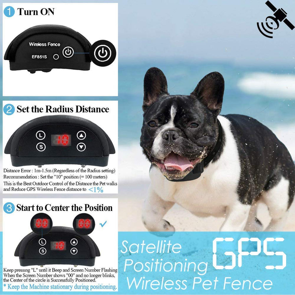 AngelaKerry Wireless Dog Fence System with GPS, Outdoor Invisible Pet Containment System Rechargeable Waterproof Collar 850YD Remote for 15lbs-120lbs Dogs (Black, 1pc GPS Receiver by 1 Dog)