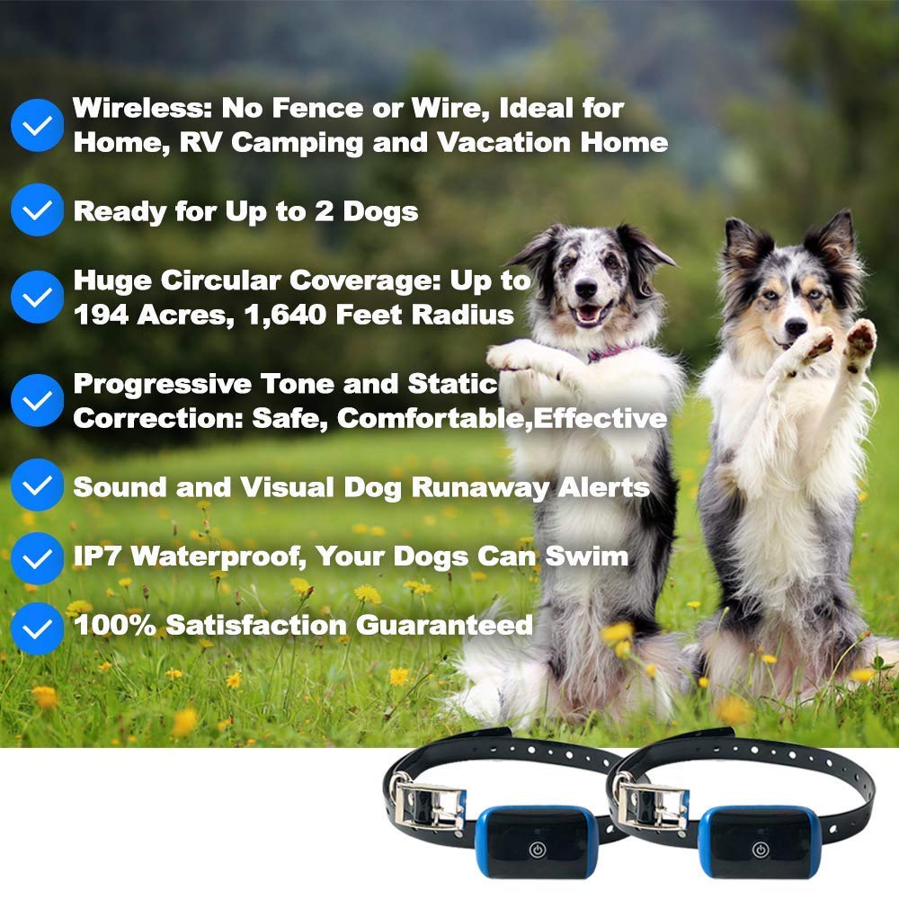 Wireless Electric Dog Fence Pet Containment System, Safe and Effective Anti Over Shock Design, Adjustable Control Range Up to 550YD & Display Distance, 1 Collar Receivers Rechargeable Waterproof
