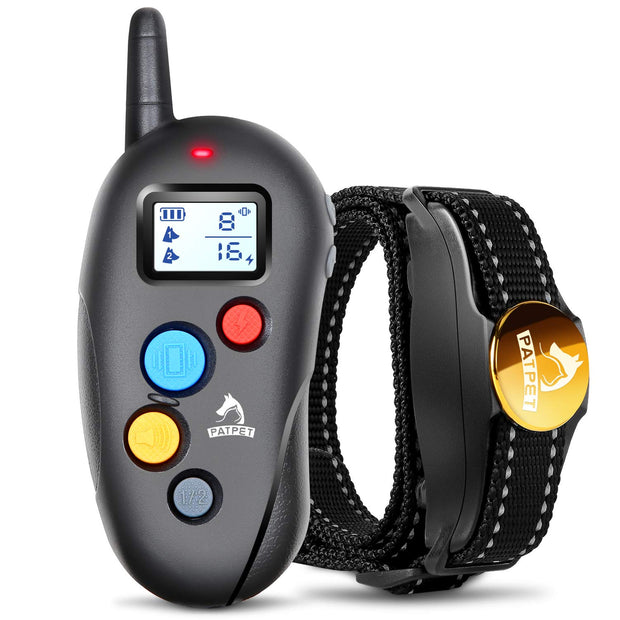 Patpet Dog Training Collar IPX7 Waterproof, Fast rechargeable Shock Collar for Dogs with 1600FT Long Remote Range, 3 Modes Beep/Vibration/Shock e-Collar for Small Medium Large Dog(AC Adapter Included)