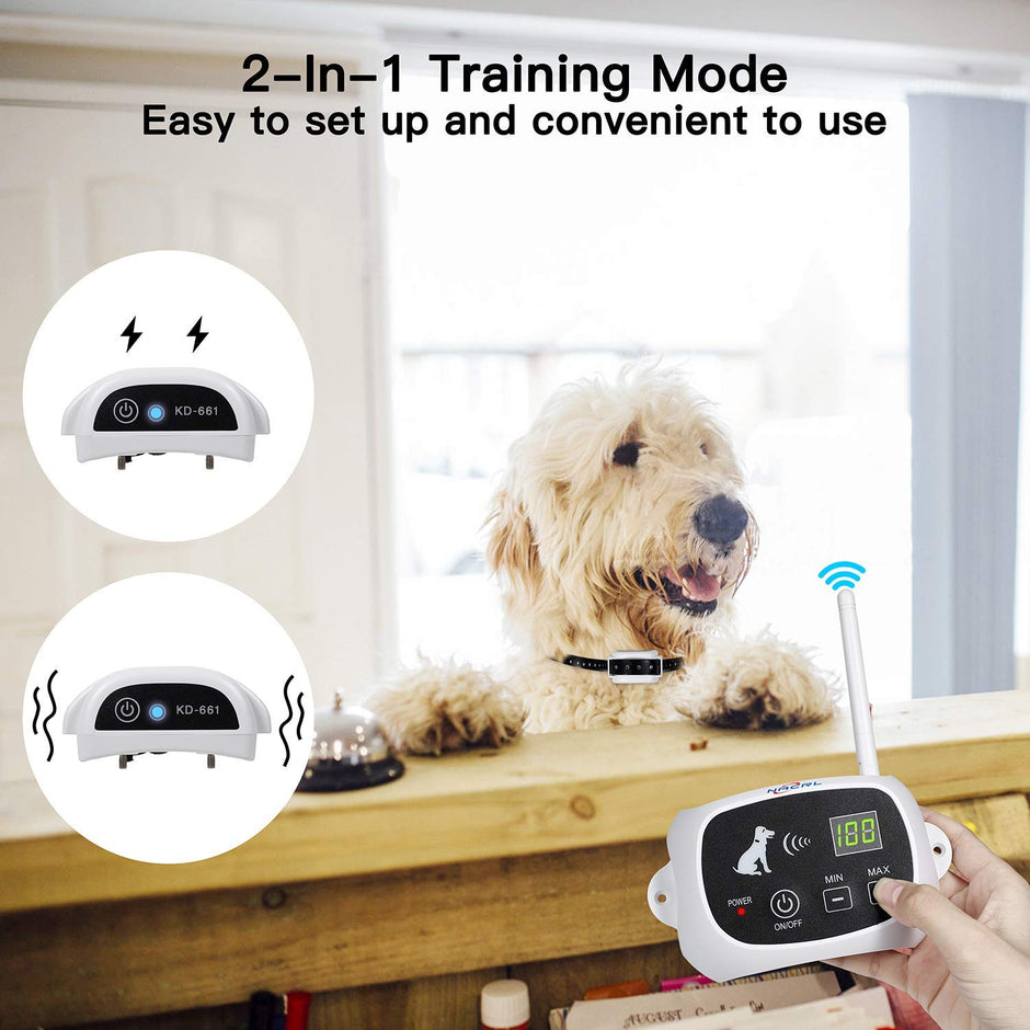 Wireless Dog Fence, Pet Containment System, Up to 1640 Feet Control Range, Waterproof, Adjustable & Rechargeable 2-in-1 Set, Outdoor Electric Fence for Dogs
