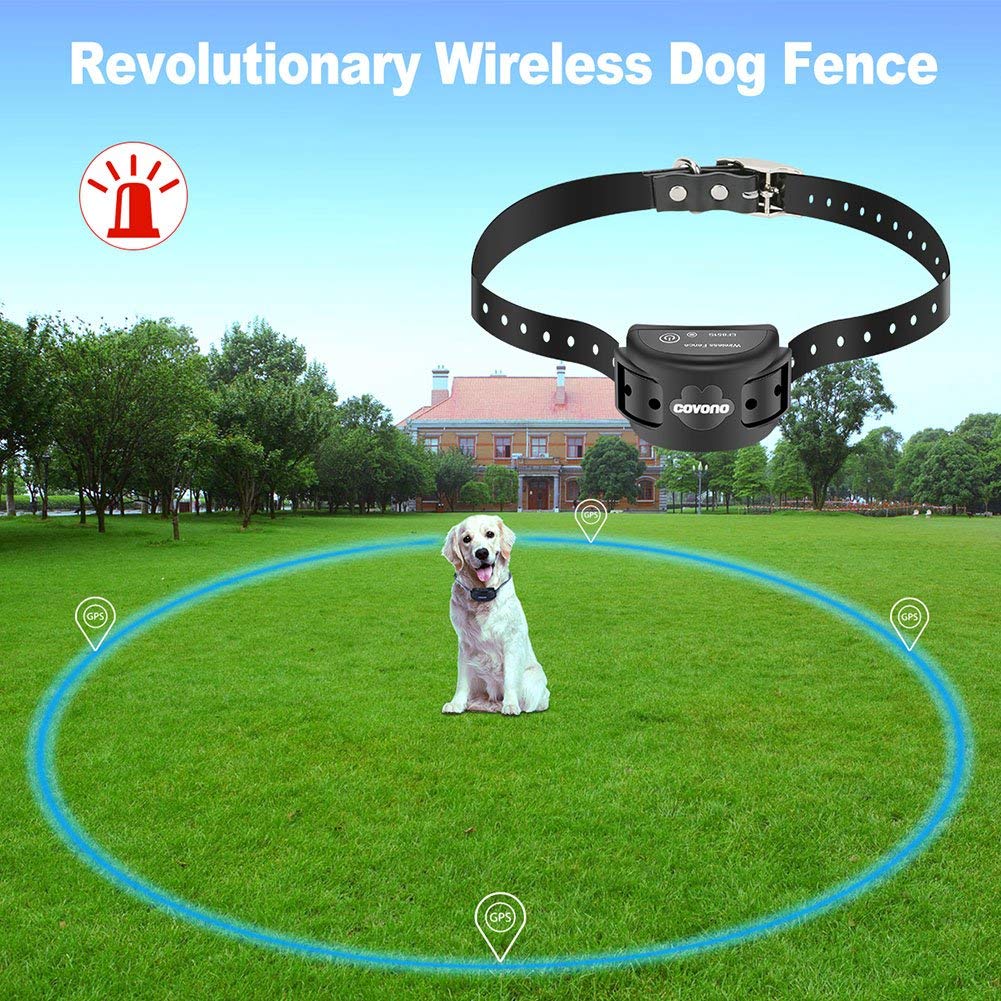 COVONO Wireless Dog Fence GPS,Invisible Fence 15lbs-120lbs Dogs (Electric Dog Fence,Pet Containment System,Waterproof Rechargeable Collar,Shock/Tone Correction)