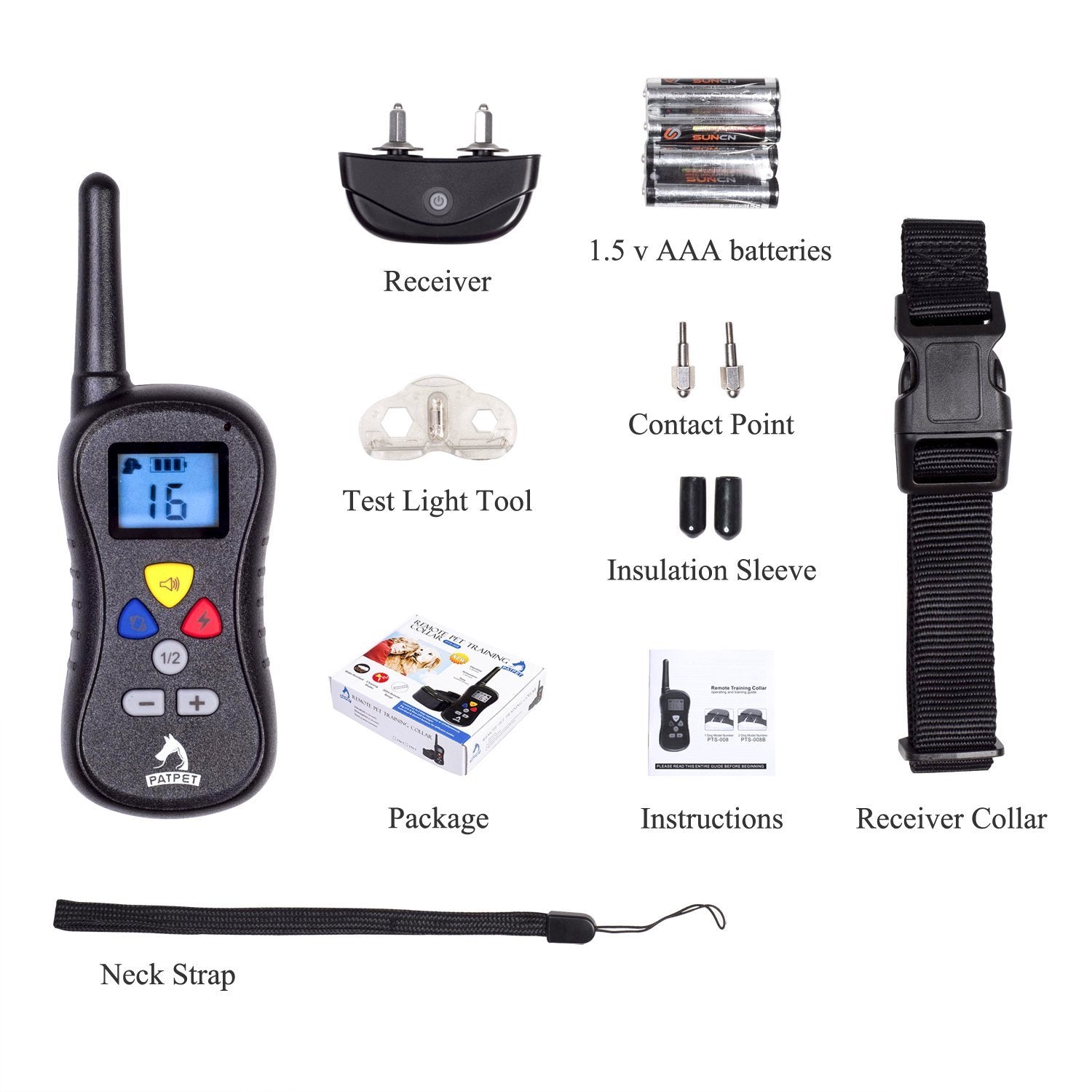 PATPET Remote Dog Training Collar - Rainproof - 330yd Remote Dog Shock Collar with Beep, 16 Levels of Vibration and Shock Electronic Collar - All Size Dogs (10Lbs - 100Lbs) ...