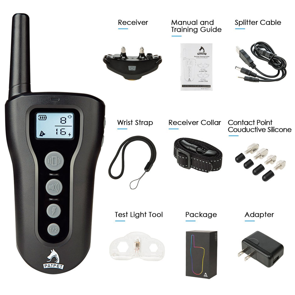 Collier d'entraînement pour chien Patpet, collier de télécommande de 1000 pieds, imperméable rechargeable, collier de choc bip / vibration / mode choc