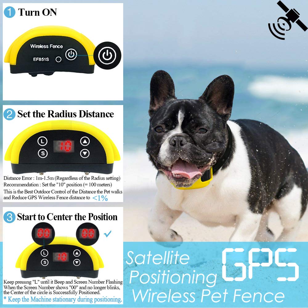 Wireless Dog Fence System with GPS, Outdoor Invisible Pet Containment System Rechargeable Waterproof Collar 850YD Remote for 15lbs-120lbs Dogs (1pc GPS Receiver by 1 Dog)