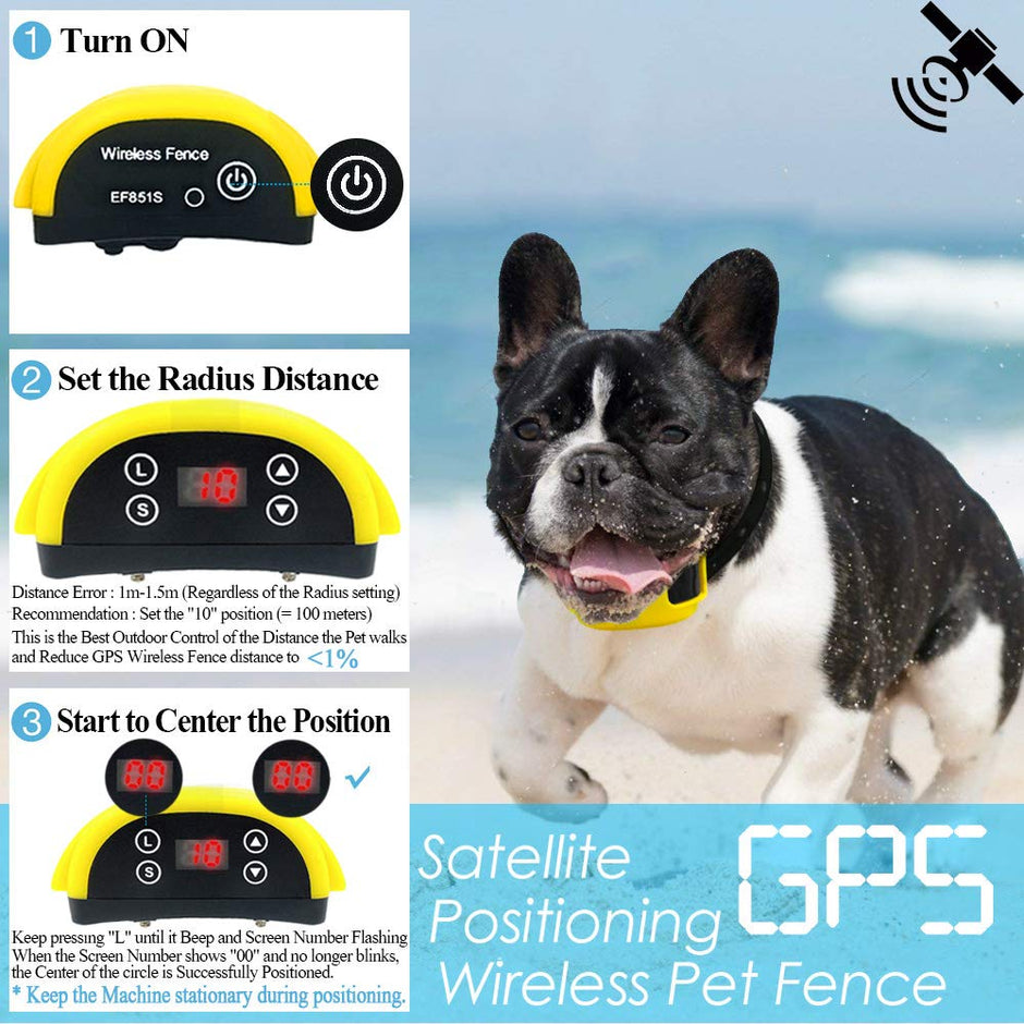 Wireless Dog Fence System with GPS, Outdoor Invisible Pet Containment System Rechargeable Waterproof Collar 850YD Remote for 15lbs-120lbs Dogs (1pc GPS Receiver by 1 Dog)