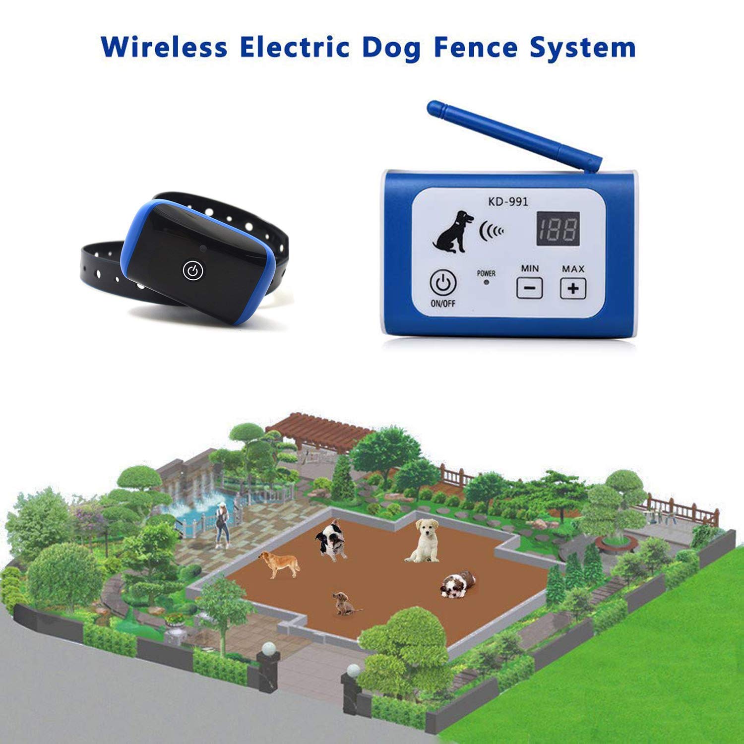 Wireless Electric Dog Fence System Outdoor Wireless Pet Fence Containment System, Adjustable Control Range Up to 550YD & Display Distance, 1 Collar Receivers Rechargeable & Waterproof