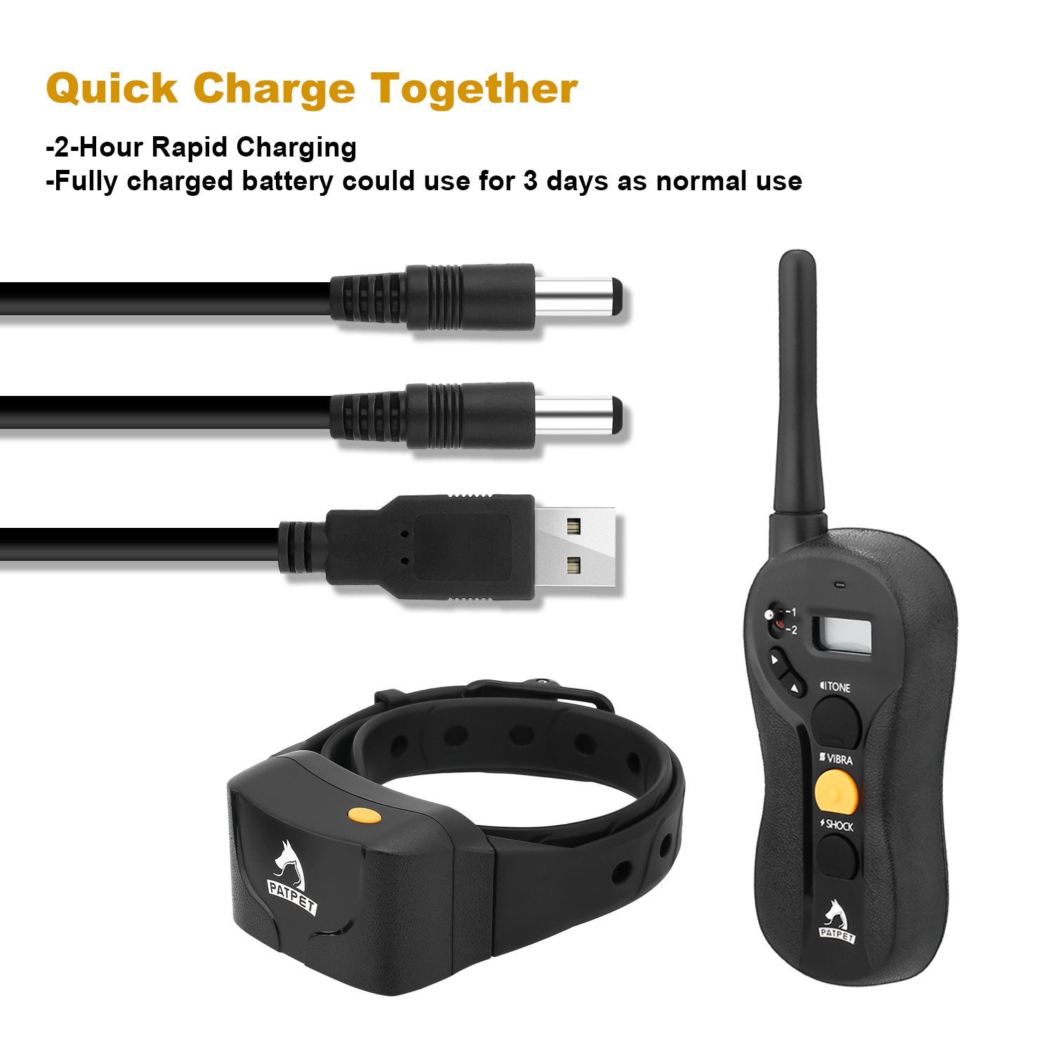 Dog Training Collar, PATPET Waterproof -IPX7 and Rechargeble Remote Shock Collar for Dogs with Training Guide, Vibration/Shock/ Beep for All Size Dog,Blind Operation,Range up to 656yd ( p-collar620)