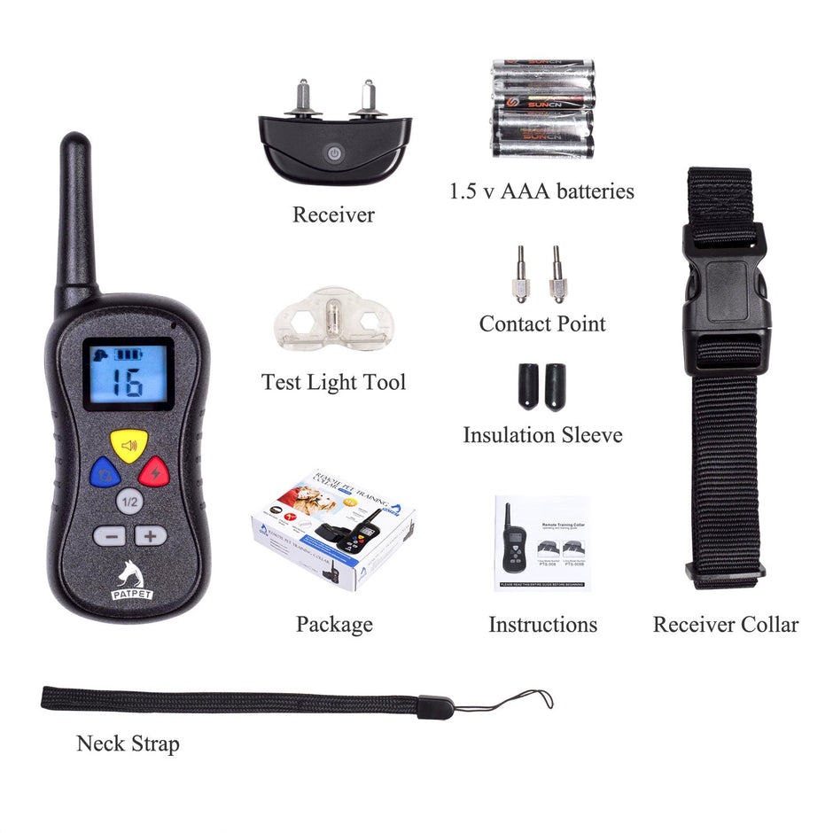 PATPET Remote Dog Training Collar - Rainproof - 330yd Remote Dog Shock Collar with Beep, 16 Levels of Vibration and Shock Electronic Collar - All Size Dogs (10Lbs - 100Lbs) ...