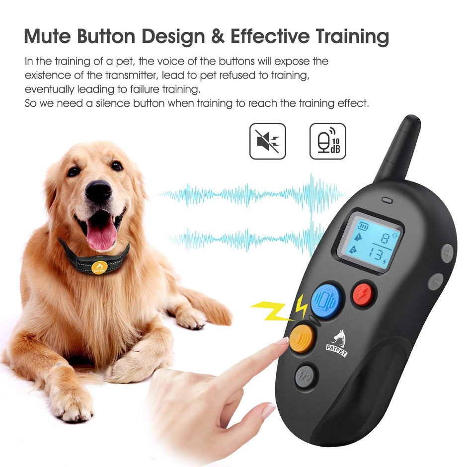 Patpet Dog Training Collar IPX7 Waterproof, Fast rechargeable Shock Collar for Dogs with 1600FT Long Remote Range, 3 Modes Beep/Vibration/Shock e-Collar for Small Medium Large Dog(AC Adapter Included)