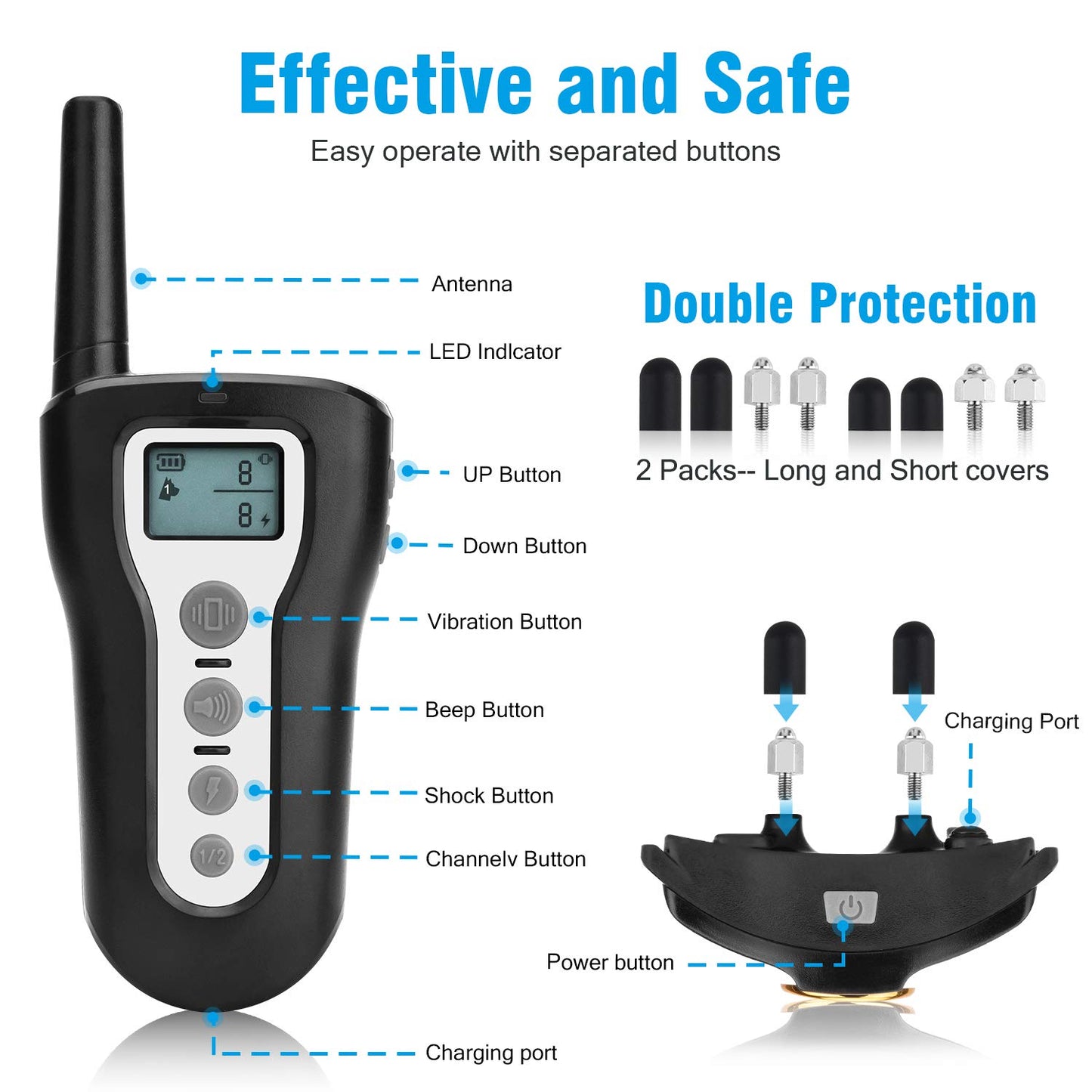 Dog Training Collar with Remote 1000ft [2018 Upgraded] Waterproof Rechargeable Electric Shock Collar for Small Medium Large Dogs