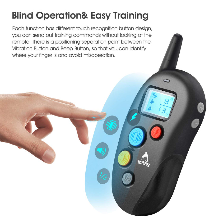Patpet Dog Training Collar IPX7 Waterproof, Fast rechargeable Shock Collar for Dogs with 1600FT Long Remote Range, 3 Modes Beep/Vibration/Shock e-Collar for Small Medium Large Dog(AC Adapter Included)