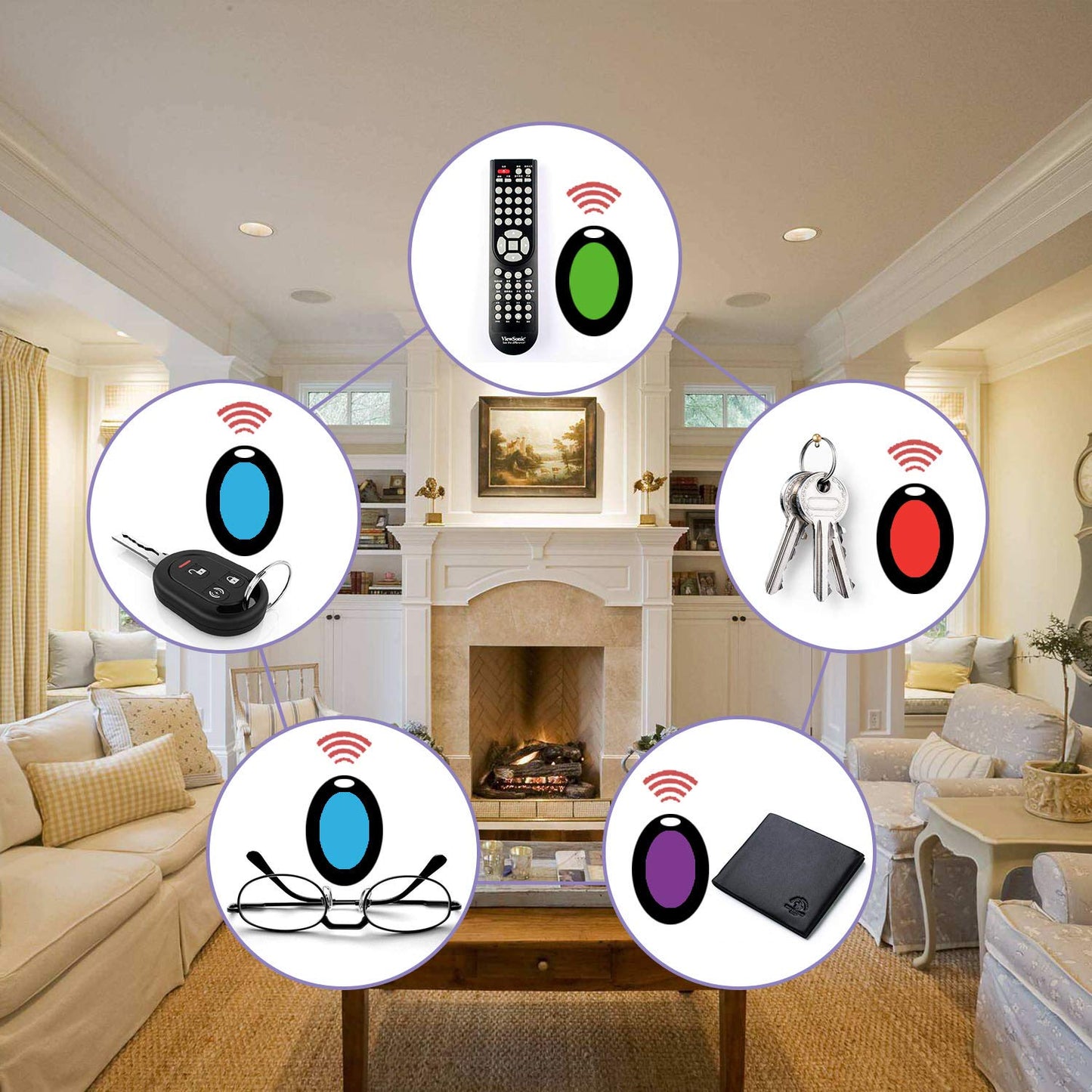 AC Doctor INC Key Finder Wireless Remote Control, Phone Wallet Luggage Car Key Keychain Pet Locator with 1 RF Transmitter and 4 Receivers Base Support & LED Flashlight