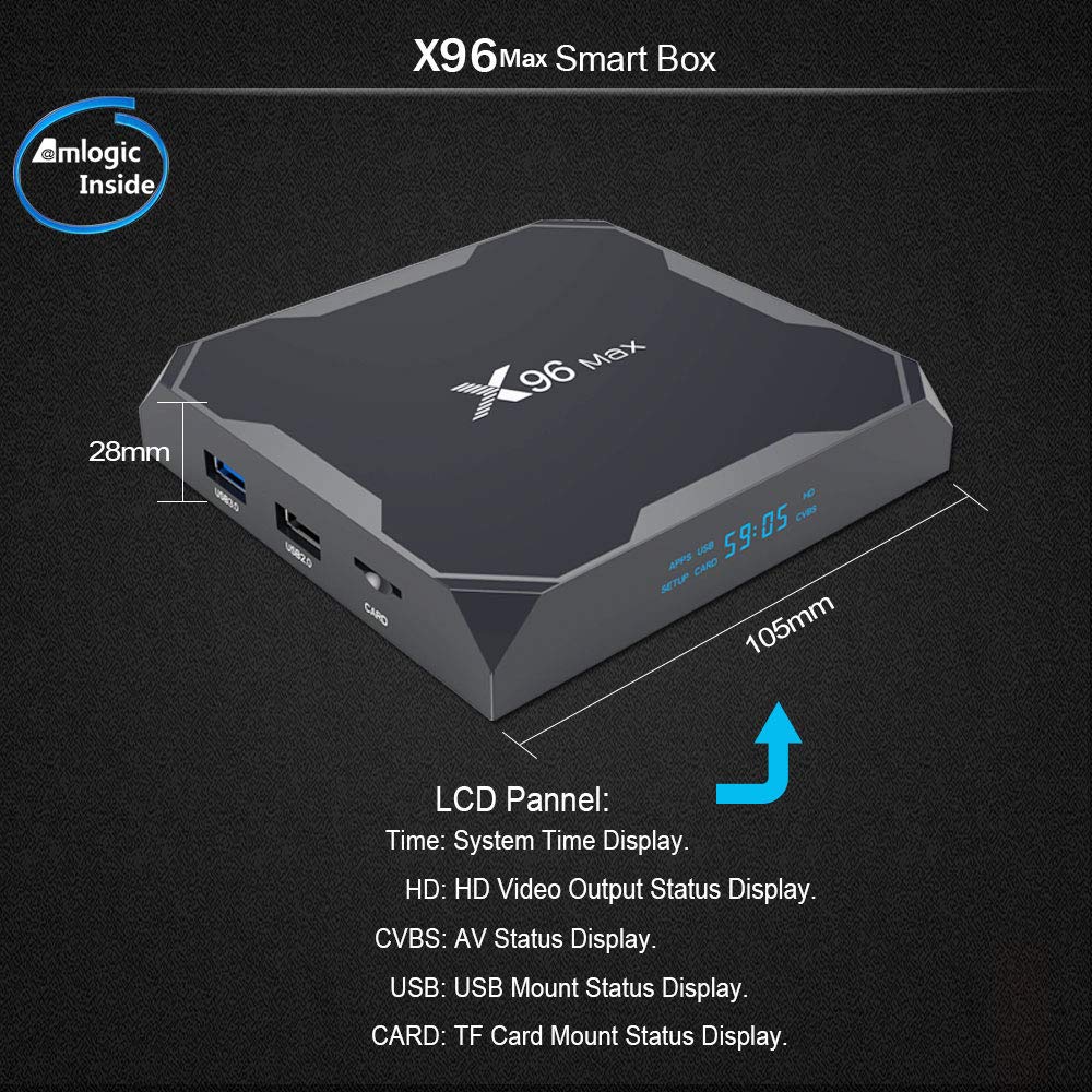 X96 Max Android 8.1 Amlogic 4 Go RAM 64 Go Rom TV Box - Royaume-Uni Plug (pas de suspension murale)